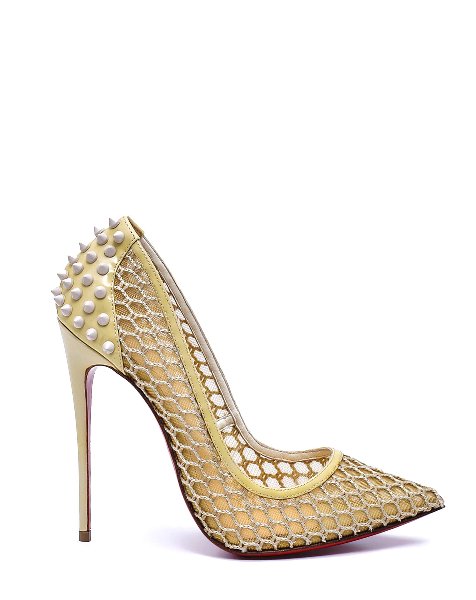 Christian Louboutin- Cream Mesh&Spike Embellished Pumps / 39,5